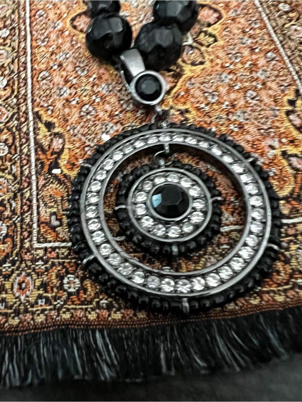 Black Crystal Double Circle Pendant Necklace - Liz Claiborne